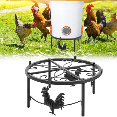DYAUS Metallständer für Hühner-Futterspender, Anti-Rost, rund, 4 Beine, Stützregal, Hühnerstall-Zubehör für Hühner-Futterspender, Hühner-Bewässerungseimer, Fässer für Indoor/Outdoor Geflügelstall von DYAUS