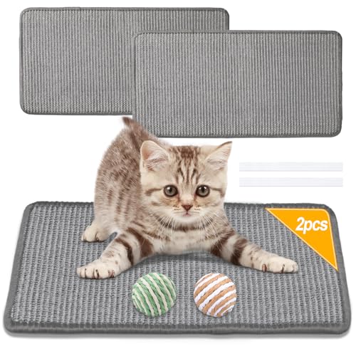 DYDHRER 2 Stück Kratzmatte Katze, Sisal Teppich Katzen, [50*25cm] Kratzteppich Katze, Sisalmatte mit Klebeband, Kratzbretter Katze Wand, Kratzmatte Langlebig und Leicht Zu Reinigen-Grau(2 Sisalkugeln) von DYDHRER