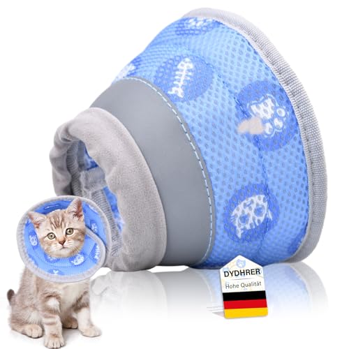 Halskrause Katze,Weich Katzen Halskrause,Einstellbarer Katzenkragen,Faltbaren Leckschutz Katze für Nach Operationen und Verletzungen,Verhindert das Lecken von Wunden-Blau,S,1 Monate altes Kätzchen von DYDHRER