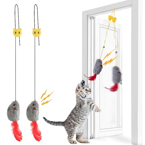 DYKeWei Katzenspielzeug Selbstbeschäftigung Quietschgeräusch Interaktives Magic Maus Hängende Elastische,mit Federschwanz für Katzen und Kätzchen,Dancer für Katzenauslauf und gegen Langeweile (2pc) von DYKeWei