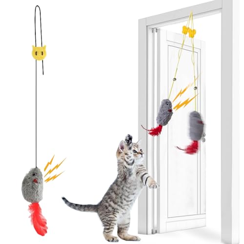 DYKeWei Katzenspielzeug Selbstbeschäftigung Quietschgeräusch Interaktives Magic Maus Hängende Elastische,mit Federschwanz für Katzen und Kätzchen,Dancer für Katzenauslauf und gegen Langeweile (1pc-A) von DYKeWei