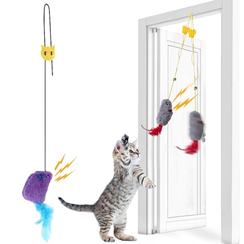 DYKeWei Katzenspielzeug Selbstbeschäftigung Quietschgeräusch Interaktives Magic Maus Hängende Elastische,mit Federschwanz für Katzen und Kätzchen,Dancer für Katzenauslauf und gegen Langeweile (1pc-B) von DYKeWei