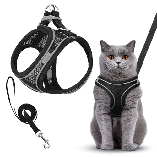 Atmungsaktiv Katzen Geschirr Set, Hunde Ausbruchsicher Reflektierend Geschirr, Dauerhaft Verstellbares Katzengeschirr mit Leine, Breathable Puppy Harness for Outdoor Walks (S) von DYMHQ