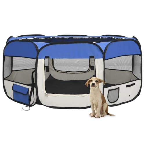 hundebox,The Ring,gitterbox Hund,Hunde Box,Faltbarer Welpenlaufstall mit Tragetasche Blau 145x145x61 cmEntworfen für Garten und Terrasse. von DYRJDJWIDHW