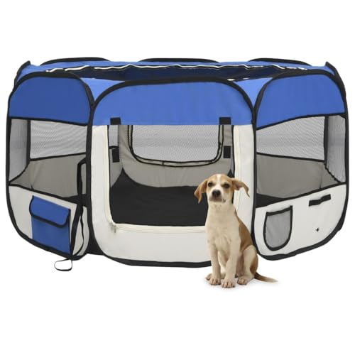 hundeboxen,hundebox möbel,hundeschlafbox,Faltbarer Welpenlaufstall mit Tragetasche Blau 125x125x61 cmEntworfen für Garten und Terrasse. von DYRJDJWIDHW