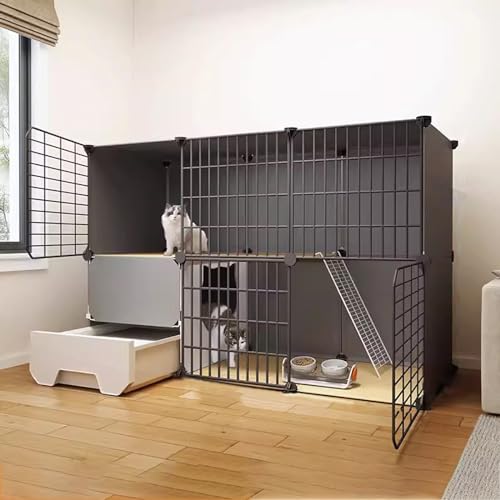 DYUNCZ Katzengehege, Katzenkäfig Innenbereich mit Katzentoilette, Katzengehege Outdoor, Großer Laufstall, Abnehmbar, Einfach zu Montierende Katzentoilette, Ideal for 1–2 Katzen (Size : 111x39x73cm) von DYUNCZ