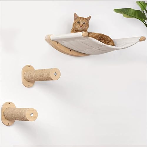 DYUNCZ Kletterwand Katzen, Katzen Wandelemente, Catwalk Katze, Katzenwandstufen Mit Hanfseil Überzogen, Katzenwandtreppen, An Der Wand Montierte Katzenhängematte (Color : 3 Piece Set) von DYUNCZ