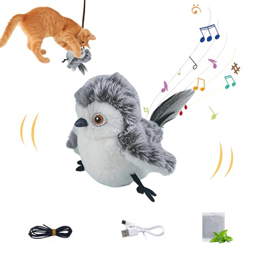 Vogelspielzeug für Katzen Interaktives Katzenspielzeug Selbstbeschäftigung,Katzenspielzeug Vogel Fliegender Elektrisch,Interaktives Piepsendes Vogelspielzeug für Katzen Flapping Bird Cat Toy (01) von DZAY