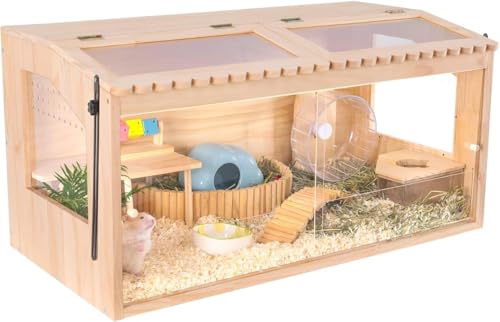 DZWLKJ Hamsterkäfig und Lebensräume aus Holz, 101,6 cm, Meerschweinchenkäfig, Kleintierkäfig für syrische Zwerghamster, Degus-Mäuse und andere kleine Haustiere, Großer Hamster-Habitat mit 2 Türen zum von DZWLKJ