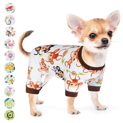 Hunde-Pyjama für kleine Hunde, Mädchen, Jungen, Welpen, Pjs, Sommer, Haustier-Einteiler für Chihuahua, Yorkie, Teetasse, niedlich, weiches Material, Stretch, fähig, Katzenkleidung, Outfit, Hunde-Overall (klein, Affen) von DaFuEn