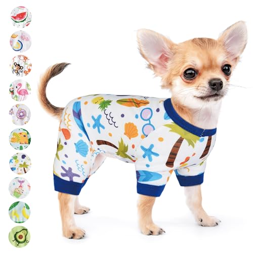 Hunde-Pyjama für kleine Hunde, Mädchen, Jungen, Welpen, Pyjama, Sommer, Haustier-Einteiler für Chihuahua, Yorkie, Teetasse, niedlich, weiches Material, Stretch, fähig, Katzenkleidung, Outfit, Hunde-Overall (groß, Kokosbaum) von DaFuEn