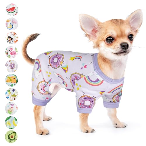 Hunde-Pyjama für kleine Hunde, Mädchen, Jungen, Welpen, Pyjama, Sommer, Haustier-Einteiler für Chihuahua, Yorkie, Teetasse, niedlich, weiches Material, Stretch, fähig, Katzenkleidung, Outfit, Hunde-Overall (XX-Large, Donuts) von DaFuEn