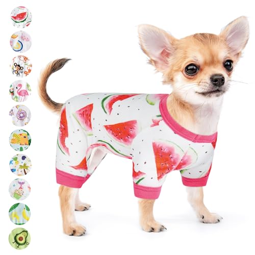 Hunde-Pyjama für kleine Hunde, Mädchen, Jungen, Welpen, Sommer, Haustier-Einteiler für Chihuahua, Yorkie, Teetasse, niedlich, weiches Material, Stretch, fähig, Katzenkleidung, Outfit, Hunde-Overall (groß, Wassermelone) von DaFuEn