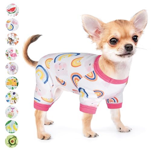 Hunde-Pyjama für kleine Hunde, Mädchen, Jungen, Welpen, Sommer, Haustier-Einteiler für Chihuahua, Yorkie, Teetasse, niedlich, weiches Material, Stretch, fähig, Katzenkleidung, Outfit, Hunde-Overall (klein, Regenbogen) von DaFuEn