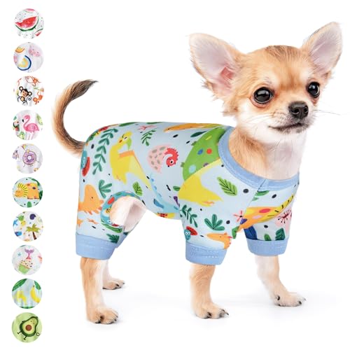 Hunde-Pyjama für kleine Hunde, Mädchen, Jungen, Welpen, Sommer, Haustier-Einteiler für Chihuahua, Yorkie, Teetasse, niedlich, weiches Material, Stretch, fähig, Katzenkleidung, Outfit, Hunde-Overall (XX-Large, Dinosaurier) von DaFuEn