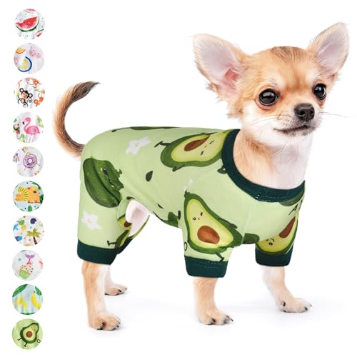 Hunde-Schlafanzug für kleine Hunde, Mädchen, Jungen, Welpen, Sommer, Haustier-Einteiler für Chihuahua, Yorkie, Teetasse, niedlich, weiches Material, Stretch, fähig, Katzenkleidung, Outfit, Bekleidung, Hunde-Overall (X-Large, Avocado) von DaFuEn