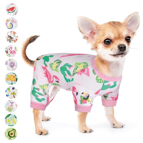 Hunde-Schlafanzug für kleine Hunde, Mädchen, Jungen, Welpen, Sommer, Haustier-Einteiler für Chihuahua, Yorkie, Teetasse, niedlich, weiches Material, Stretch, fähig, Katzenkleidung, Outfit, Bekleidung, Hunde-Overall (X-Large, Flamingo) von DaFuEn