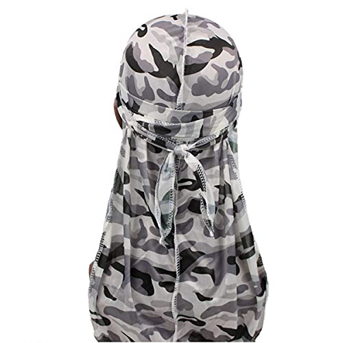 DaMohony Herren Militärische Tarnung Premium Seidige Durags mit Langem Schwanz Bunte 360 ??Wellen Cap Hip-Hop-Ton von DaMohony