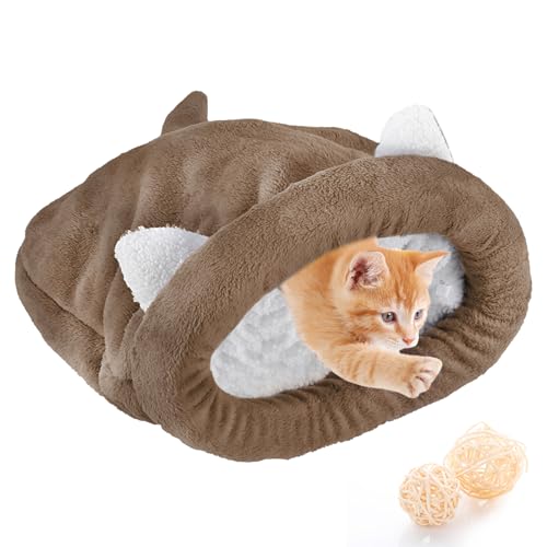 Katzenschlafsack, weich, warm, gemütlich, Haustierbett, selbstwärmend, Kuschelhöhle mit Kapuze, Kitty Sack Tasche für Katzen und Welpen von DaMohony