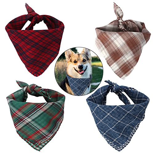 Dadabig 4 Stück Bandana für Hund, Haustier Bandanas Hundehalstuch Kragen Stilvolle Kariertes Hunde-Halstuch Reversibel Dreieck Lätzchen Welpen Halstuch für Niedlichen Hunde und Katze (Baumwolle) von Dadabig