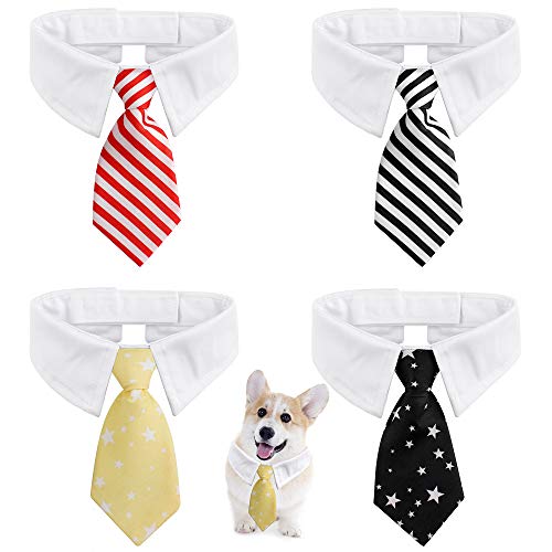 Dadabig 4 Stück Haustier Streifen Krawatte für Hund Katzen Tierkostüm Justierbare Haustier Kostüm Krawatte Kragen Schlips Halsband Mode Niedlich Haustierzubehör (Gesamtlange: 38 cm) von Dadabig