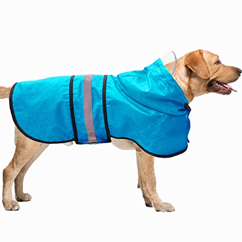 Hunde-Regenmantel, wasserdicht, reflektierend, Zupfer – leicht, atmungsaktiv, mit Kapuze, Poncho, Regenmantel, mittelgroße und große Hunde (groß, blau) von Dadanfly