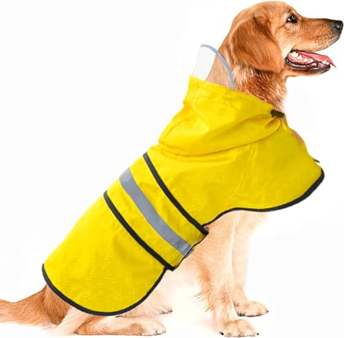 Hunde-Regenmantel, wasserdicht, reflektierend, leicht, atmungsaktiv, Kapuzen-Poncho, Regenmantel, Jacke mit verstellbarem Bauchgurt und Loch für die Leine für kleine, mittelgroße und große Hunde, von Dadanfly