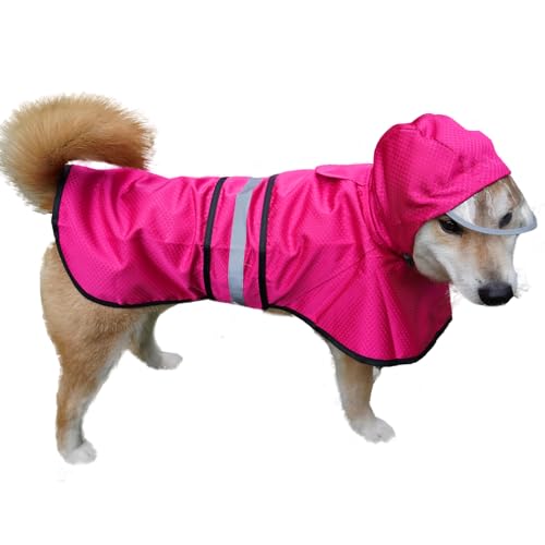 Hunde-Regenmantel, wasserdicht, reflektierend, leicht, atmungsaktiv, Kapuzen-Poncho, Regenmantel, Jacke mit verstellbarem Bauchgurt und Loch für die Leine für kleine, mittelgroße und große Hunde von Dadanfly