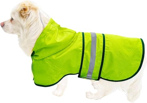 Hunde-Regenmantel, wasserdicht, reflektierend, leicht, atmungsaktiv, Kapuzenponcho, Regenmantel, Jacke mit verstellbarem Bauchgurt und Loch für die Leine für kleine, mittelgroße und große Hunde, Grün, von Dadanfly