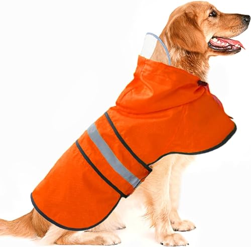 Hunde-Regenmantel, wasserdicht, reflektierend, leicht, atmungsaktiv, Kapuzenponcho, Regenmantel, Jacke mit verstellbarem Bauchgurt und Loch für die Leine für kleine, mittelgroße und große Hunde, von Dadanfly