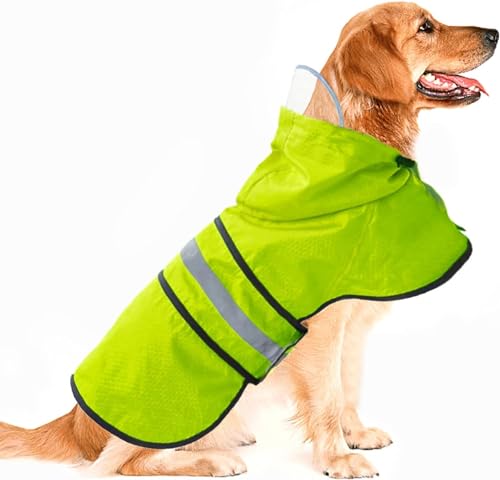 Hunde-Regenmantel, wasserdicht, reflektierend, leicht, atmungsaktiv, Kapuzenponcho, Regenmantel, Jacke mit verstellbarem Bauchgurt und Loch für die Leine für kleine, mittelgroße und große Hunde, Grün, von Dadanfly