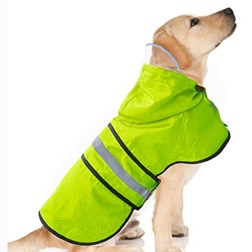 Hunde-Regenmantel, wasserdicht, reflektierend, leicht, atmungsaktiv, mit Kapuze, Regenmantel, mittelgroße und große Hunde (mittelgroß, grün) von Dadanfly