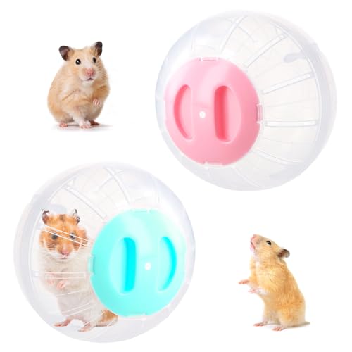 2 Stück hamsterkugel, Gymnastikball Hamster 14,5cm, Zwerghamster Hamsterball, Hamster Ball, Hamster Laufball, Hamsterrad Übungsball Kunststoff, Joggingball Kleintiere Spielzeug für Mäuse (Blau Rosa) von Daelesr