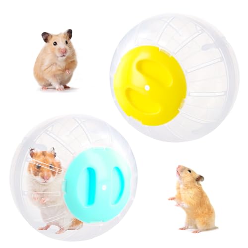 2 Stück hamsterkugel, Gymnastikball Hamster 14,5cm, Zwerghamster Hamsterball, Hamster Ball, Hamster Laufball, Hamsterrad Übungsball Kunststoff, Joggingball Kleintiere Spielzeug für Mäuse (Blau Gelb) von Daelesr