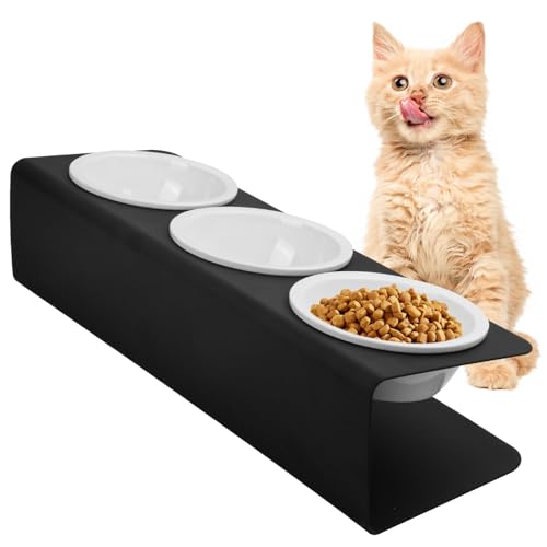 Katzennapf Erhöht 3er Set, 300ml 15°Gekippte Fressnapf Katze aus Keramik, 43x14,5x11cm Futterstation Katzen Hundenapf, Katzen Napfset Katzenfressnapf, Erhöhte Futternäpfe für Kleine Hunde Katzen von Daelesr