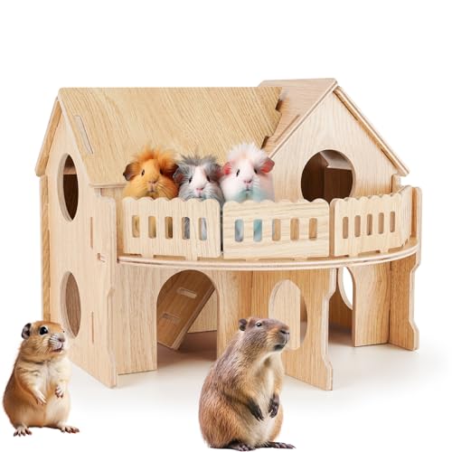 Hamsterkäfig aus Holz, Hamsterkäfig, Hamster-Hütte, Hamsterzubehör, syrische Zwerghamster, für Hamster, Rennmäuse, Mäuse, Lemming-Degus oder andere kleine Haustiere (33,8 x 28,2 x 26,9 cm) von Dakekou