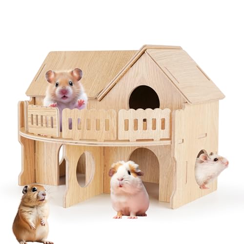 Hamsterkäfighütte, Holz-Hamsterkäfig, Hamster-Habitat, Rennmauskäfig, syrische Zwerghamster, für Hamster, Rennmäuse, Mäuse, Lemming-Degus oder andere kleine Haustiere (17,5 x 14,5 x 14 cm) von Dakekou