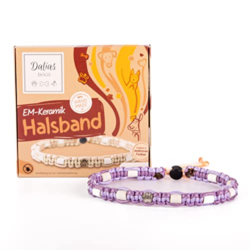 Dalias Dogs - Premium EM-Keramik Hundehalsband Bio Natürlich Katze Halsband Hund Schmuckhalsband Paracord (15-20 cm, Lavendel Pastell) von Dalias Dogs