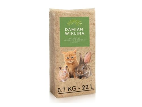 Damian-Wiklina Kleintierspan – Sägemehl – Einstreu – Nagersubstrat – Käfigeinstreu – Effizient und saugfähig – Naturprodukt – Gewicht 0,7 kg, Volumen 22 L von Damian-Wiklina