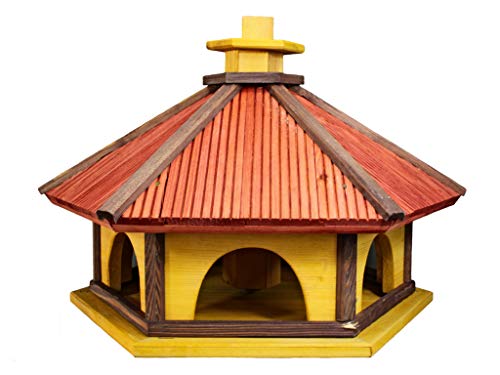 Damian-Wiklina Vogelhäuschen, Vogelhaus aus Holz,Vogelhäuschen, Nistkasten, mit Ständer (XXXL, Gelb-rot) von Damian-Wiklina