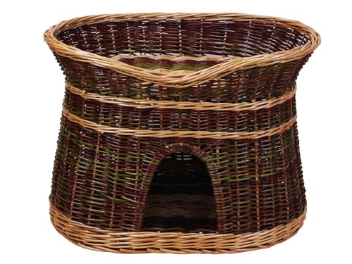 Katzenkorb zum Schlafen – Katzenhütte Indoor – Größe XL: 70 cm oval – Katzenhöhle aus Weide – Zweistöckiger Hunde – oder Katzenbett – Korb Farbe lackiert Weide von Damian-Wiklina