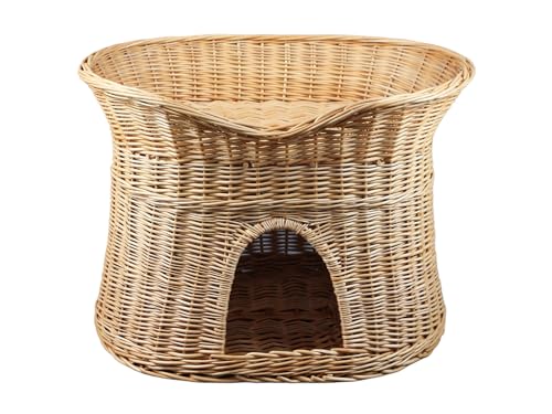 Katzenkorb zum Schlafen – Katzenhütte Indoor – Größe XL: 70 cm oval – Katzenhöhle aus Weide – Zweistöckiger Hunde – oder Katzenbett – Natürliche Korbfarbe von Damian-Wiklina