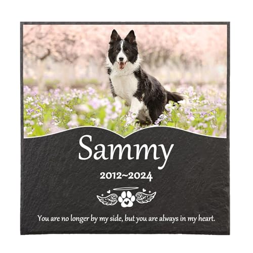 Damywa Grabschmuck mit Foto & Namen & Datum & Nachricht Tiergrabstein Gedenktafel Hund Wetterfest Grabplatte mit Gravur Gedenkstätten & Bestattungen für Hunde Erinnerung Hund-15/20cm Quadrat von Damywa