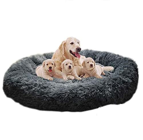 DanChen Donut Hundebett Plüsch Weich Hundekissen Flauschig Haustierbett Kuscheliger rutschfeste Hundematte Rundes Hundekorb Warm Flanell Hundesofa,3XL-120cm-Dunkelgrau von DanChen