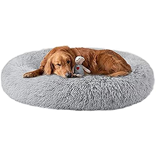 DanChen Donut Hundebett Plüsch Weich Hundekissen Flauschig Haustierbett Kuscheliger rutschfeste Hundematte Rundes Hundekorb Warm Flanell Hundesofa,3XL-120cm-Hellgrau von DanChen