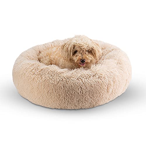 DanChen Donut Hundebett Plüsch Weich Hundekissen Flauschig Haustierbett Kuscheliger rutschfeste Hundematte Rundes Hundekorb Warm Flanell Hundesofa,4XL-130cm-Beige von DanChen