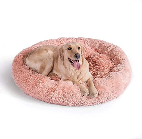 DanChen Donut Hundebett Plüsch Weich Hundekissen Flauschig Haustierbett Kuscheliger rutschfeste Hundematte Rundes Hundekorb Warm Flanell Hundesofa,4XL-130cm-Rosa von DanChen