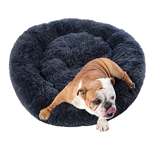 DanChen Hundebett Plüsch Orthopädisches Weiches Hundematte Katzenbett Rundes Donut Flauschig Haustierbett Waschbar rutschfeste Hundesofa Mittelgroße Katzen Hunde Kissen-L: 90cm,Dunkelgrau von DanChen