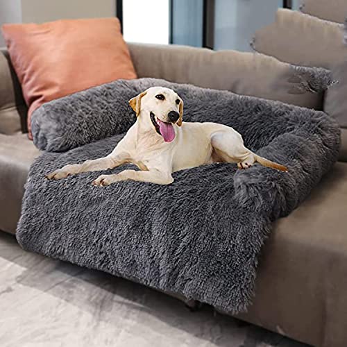 DanChen Plüsch Hundesofa Waschbar Rutschfestem Haustierbett 90x80x13cm Hundebett Flauschige Plüsch Hundematte Weiches Abnehmbarem Orthopädisches Hundekissen,Dunkelgrau von DanChen