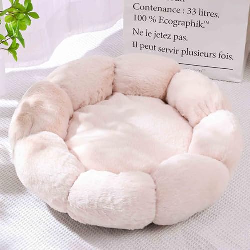 Cozy Flower Haustiersofa, flauschiges Plüsch-Katzen-Hundebett, praktische, waschbare Hundesofa, weiche strukturierte PP-Baumwoll-Füllung, Haustierkissen (40 cm, Beige) von Danchen